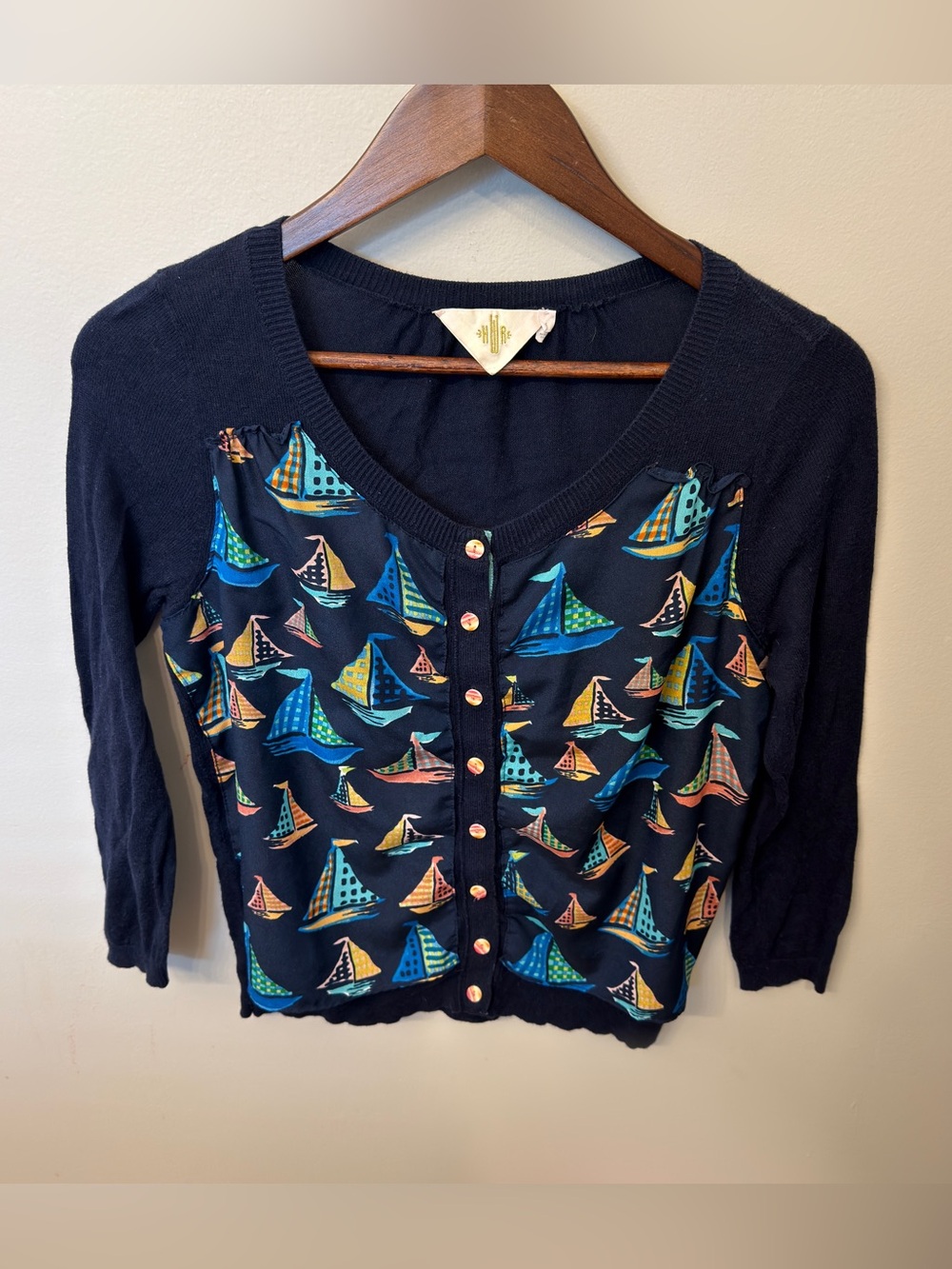 Womens Navy Blue Sweater with Sailboats